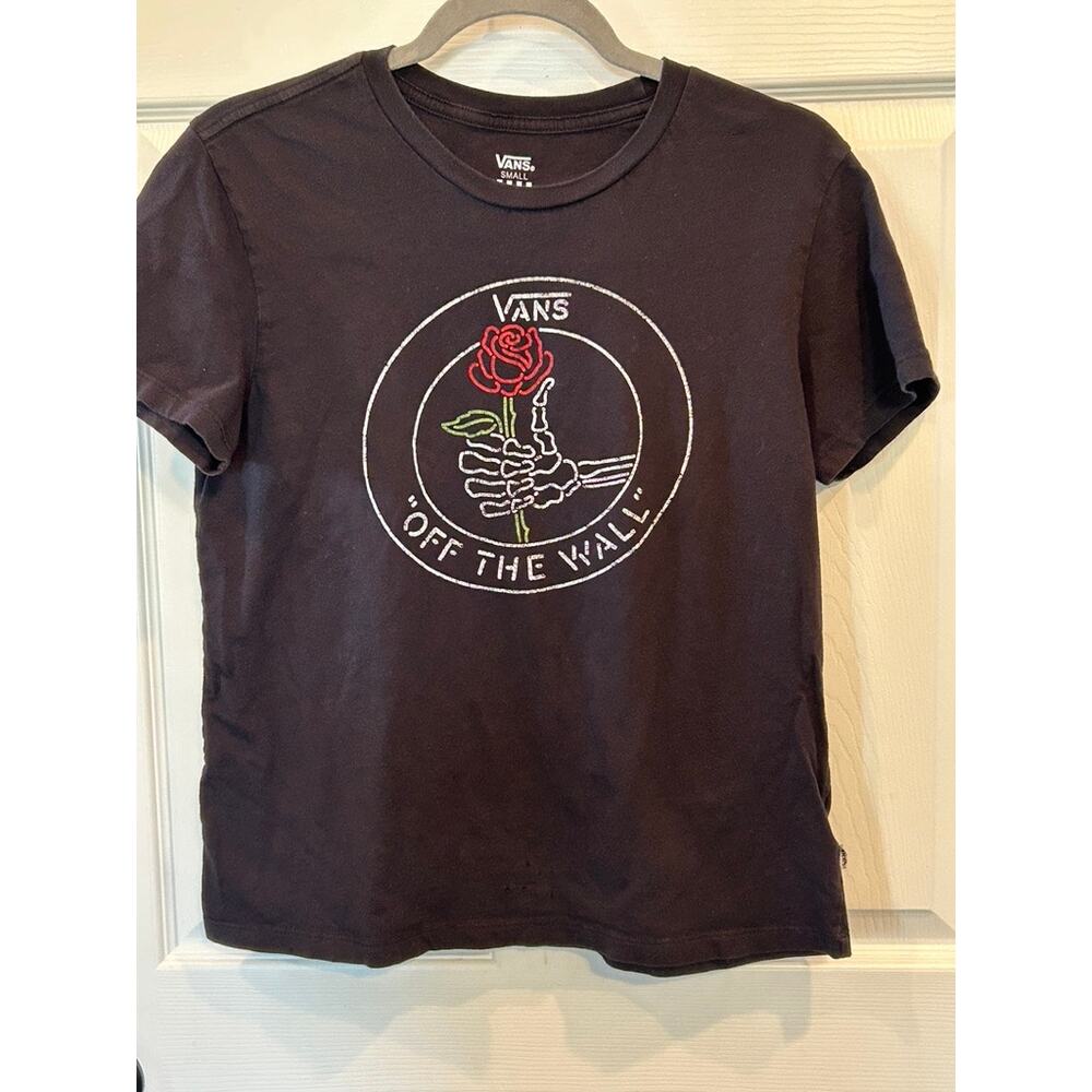 Vans Small Black Graphic Tee Skeleton Hand Rose Skater Streetwear Shirt S